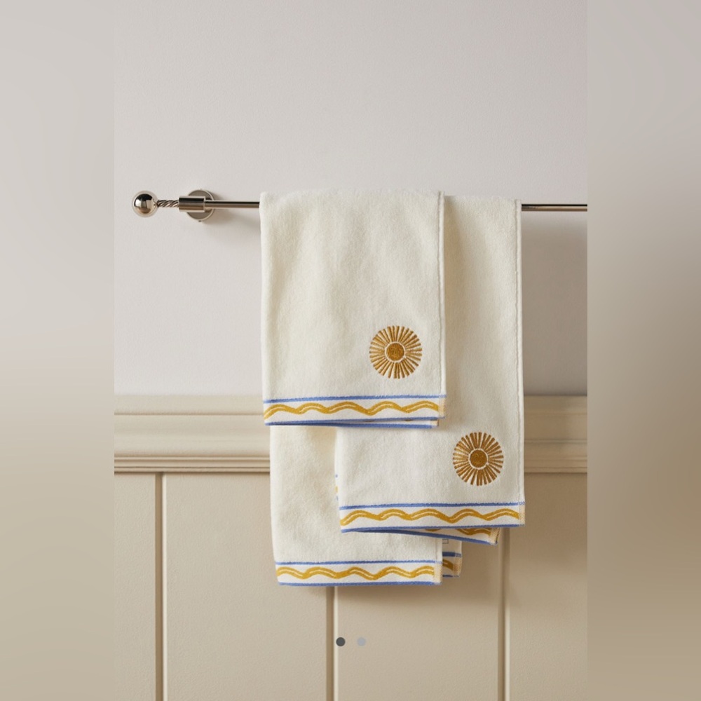 Anthropologie Minnie Cotton Embroidered Icon Hand Towel in Yellow NEW